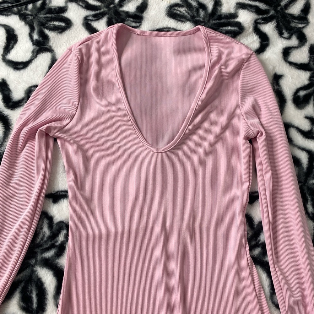 Pink Ribbed Long Sleeve Top
